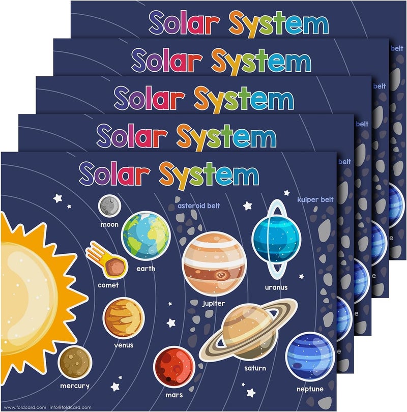 FoldCard Educational Charts for Preschool to Grade 1 Kids – Bright & Colorful Educational Visual/Learning Aid Poster for Classroom or Home | Glossy Durable Cardstock | 8.5" x 11" | 5 per Pack (Solar System) - Image 1